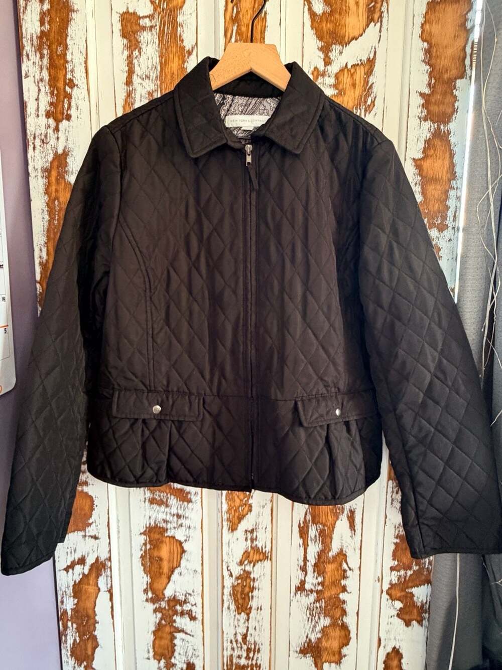 New York & Company Women’s Quilted Zip Front Jacket Black Size XL Paisley Lining